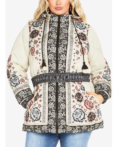 Avenue Plus Size Flora Long Sleeve Puffer Jacket - Multicolor