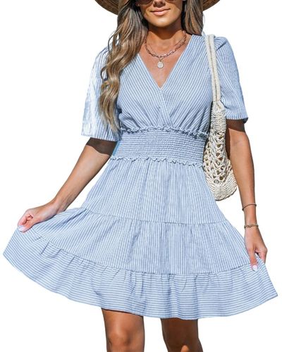 CUPSHE Blue & Striped Ruffle Hem Mini Beach Dress