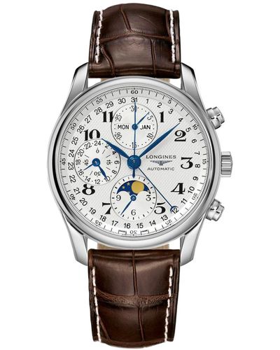 Longines Swiss Automatic Master Brown Leather Strap Watch 40mm - Gray