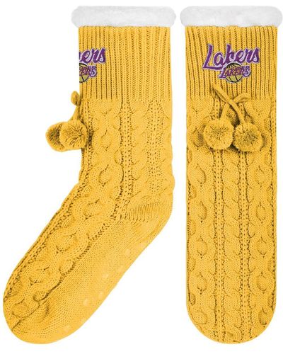 FOCO Los Angeles Lakers Cable Knit Footy Slipper Socks - Metallic