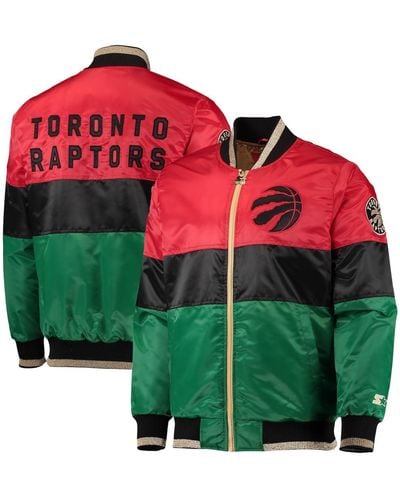 Starter Red And Black And Green Toronto Raptors Black History Month Nba 75th Anniversary Full-zip Jacket