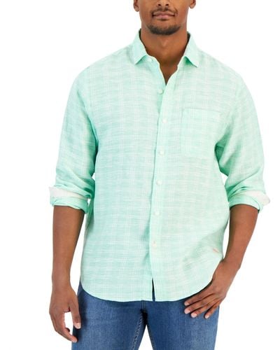 Tommy Bahama Linen Windowpane Textured Plaid Button-down Shirt - Green
