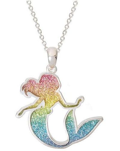Disney Princess Ariel Silver Flash Plated Rainbow Glitter Pendant Necklace - Black