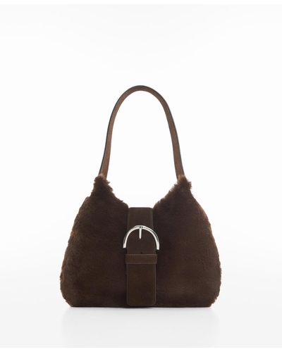 Mango Buckle Detail Leather-effect Bag - Brown