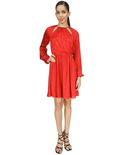 Michael Kors Michael Snakeskin-print Plisse Long-sleeve Dress - Red
