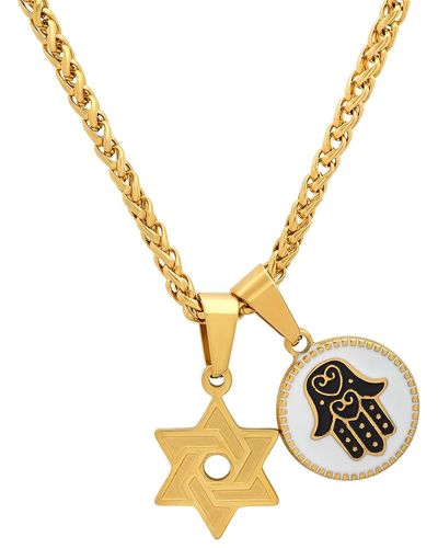 Steeltime 18k Gold Plated Star Of David & Hamsa Round Pendant Necklace - Metallic