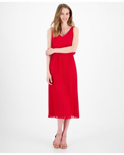 Sam Edelman Scoop-neck Sleeveless Plisse Dress - Red