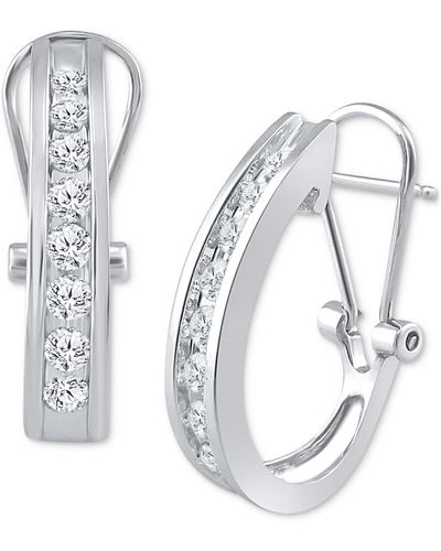 Macy's Diamond Channel-set J-hoop Earrings (1/2 Ct. T.w. - White