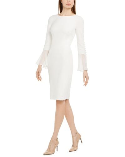 Calvin Klein Chiffon-bell-sleeve Sheath Dress - White