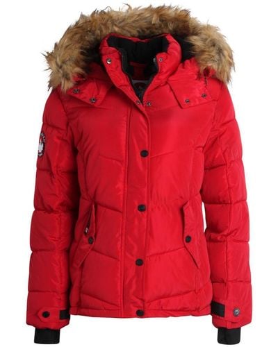 canada weather gear Faux Fur Trim Insulated Puffer Jacket - Red