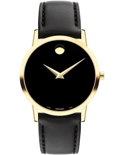 Movado Swiss Museum Classic Black Leather Strap Watch 33mm
