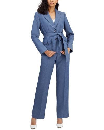 Le Suit Belted Safari Jacket And Kate Pants - Blue