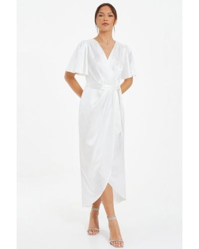 Quiz Satin Wrap Midi Dress - White