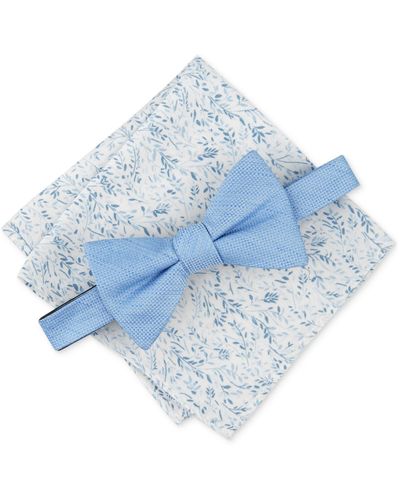 BarIII Solid Bow Tie & Floral Pocket Square Set - Blue