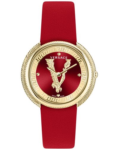 Versace Swiss Thea Red Leather Strap Watch 38mm