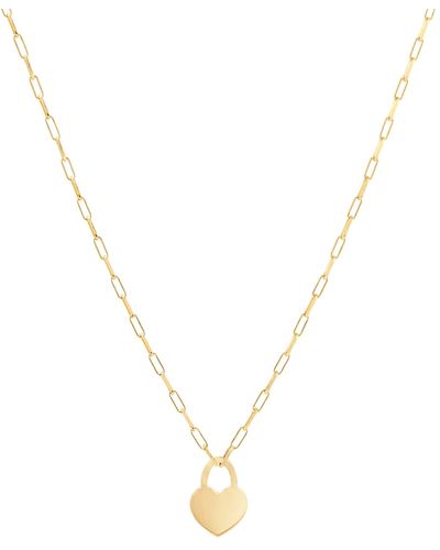 Macy's Heart Padlock Paperclip Link 18" Pendant Necklace - Metallic