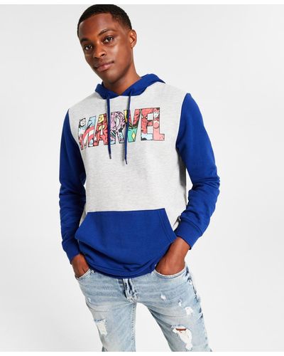Hybrid Marvel Characters Logo Graphic Hoodie - Blue
