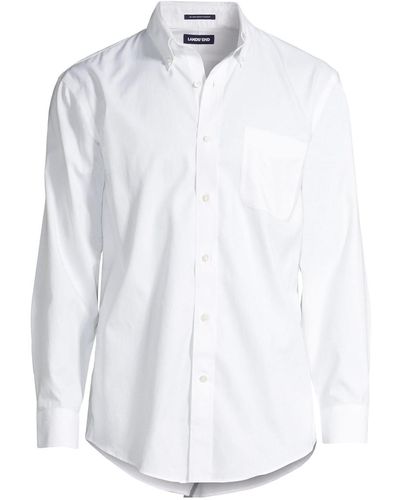 Lands' End Traditional Fit Solid No Iron Supima Pinpoint Button-down Collar Dress Shirt - White