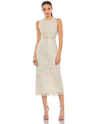 Mac Duggal Geometric Embellished Sleeveless Midi Dress - White