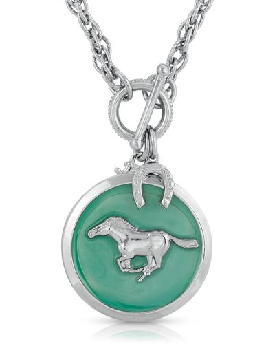 2028 Silver-tone Enamel Horse Pendant toggle Necklace - Green