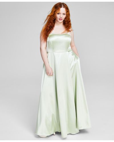 Speechless Trendy Plus Size Lace-up-back Satin Ball Gown - Green
