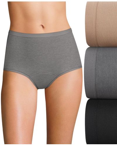 Hanes 3-pk. Moderate Period Brief Underwear 40fdm3 - Gray