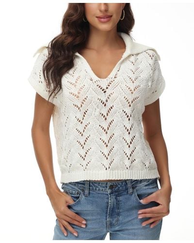 Frye Sailor-collar Crochet Pullover Top - White