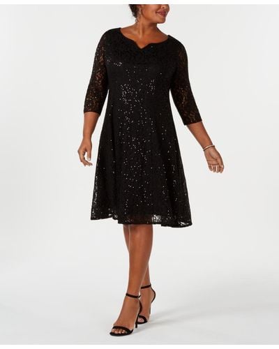 Sl Fashions Plus Size Sequined Lace Dress - Black