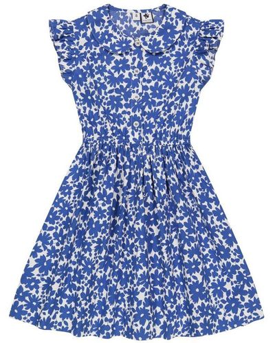 MER ST BARTH Girls Juniper Button Front Dress - Blue