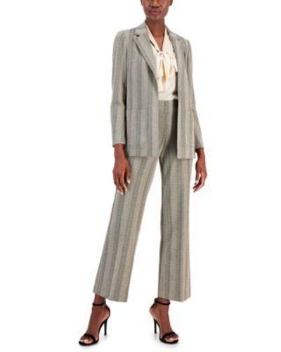 Anne Klein Chevron Knit Pull On Pants Tie Neck Blouse Open Front Blazer - Natural