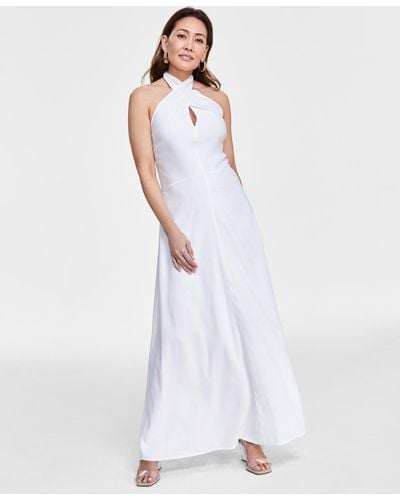INC International Concepts Linen Halter Maxi Dress - White