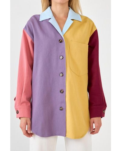 English Factory Color Block Shirts Jacket - Purple