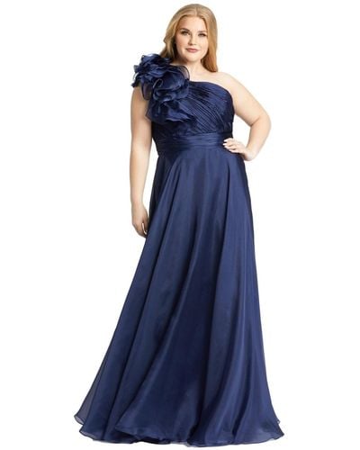 Mac Duggal Plus Size One-shoulder Ruffle Evening Gown - Blue
