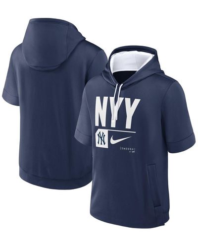 Nike New York Yankees Tri Code Lockup Short Sleeve Pullover Hoodie - Blue