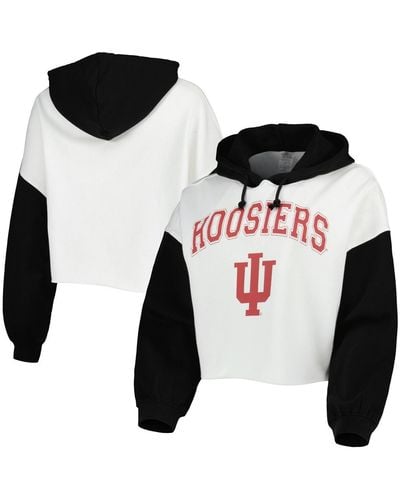 Gameday Couture White And Black Indiana Hoosiers Good Time Color Block Cropped Hoodie