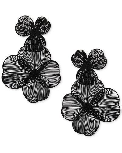 Lonna & Lilly Gold-tone Jet Pave Openwork Flower Double Drop Earrings - Black