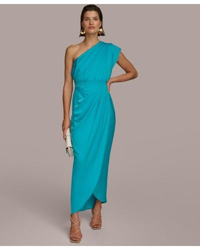 Donna Karan Asymmetric Draped Sleeveless Gown - Blue