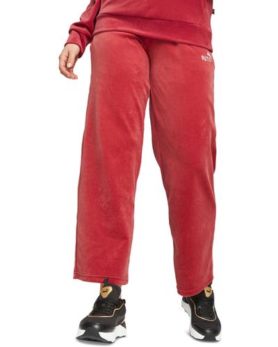 PUMA Essential Elevated Velour Straight-leg Sweatpants - Red