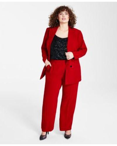 BarIII Plus Size Faux Double Breasted Blazer Sequin Scoop Neck Camisole Textured Crepe Wide Leg Pants Created For Macys