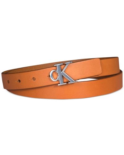 Calvin Klein Ck Monogram Buckle Skinny Belt - Brown
