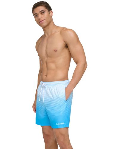 Calvin Klein Gradient Striped 7" Volley Swim Trunks - Blue