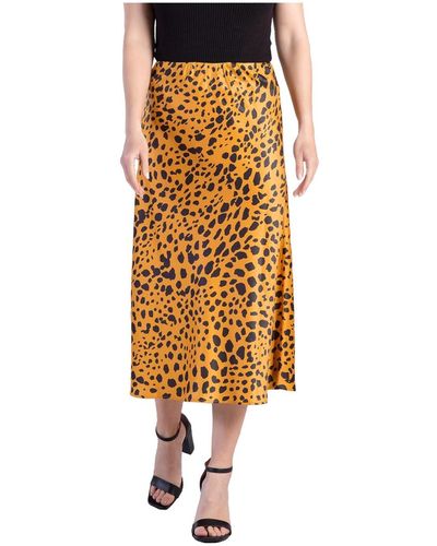 Standards & Practices Silky Sateen Leopard Print Midi Skirt - Metallic