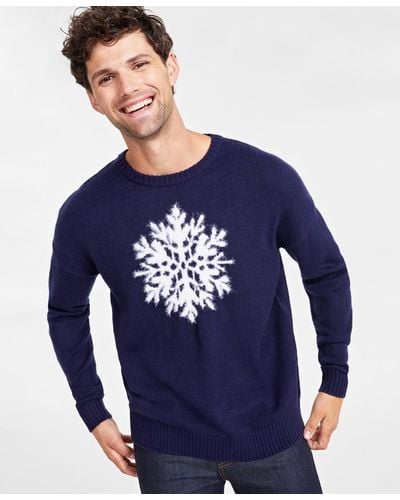 Charter Club Holiday Lane Snowflake Crewneck Sweater - Blue