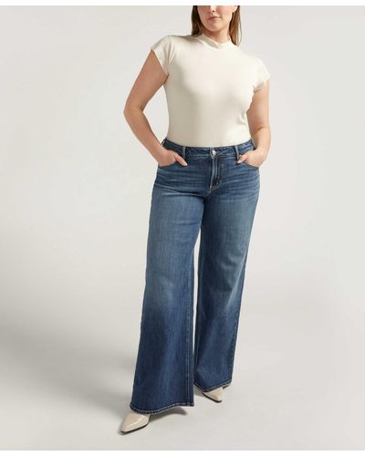 Silver Jeans Co. Plus Size Suki Mid Rise Curvy Fit Wide Jeans - Blue