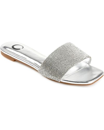 Journee Collection Grayce Rhinestone Flat Sandals - Metallic