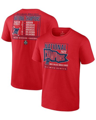 Fanatics Ole Miss Rebels 2022 Ncaa Baseball College World Series Champions Signal Schedule T-shirt - Red