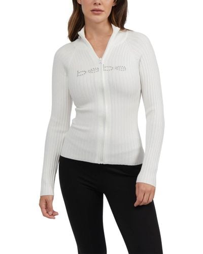 Bebe Ribbed Zip Front Sweater - White