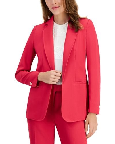 Anne Klein Solid Open-front Notched-collar Jacket - Red