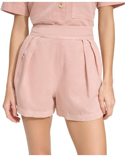 Marc New York Andrew Marc Sport Washed Linen High Rise Pull On Pleated Shorts - Blue