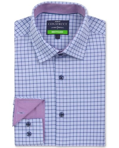 Con.struct Recycled Slim Fit Check Performance Stretch Cooling Comfort Dress Shirt - Blue